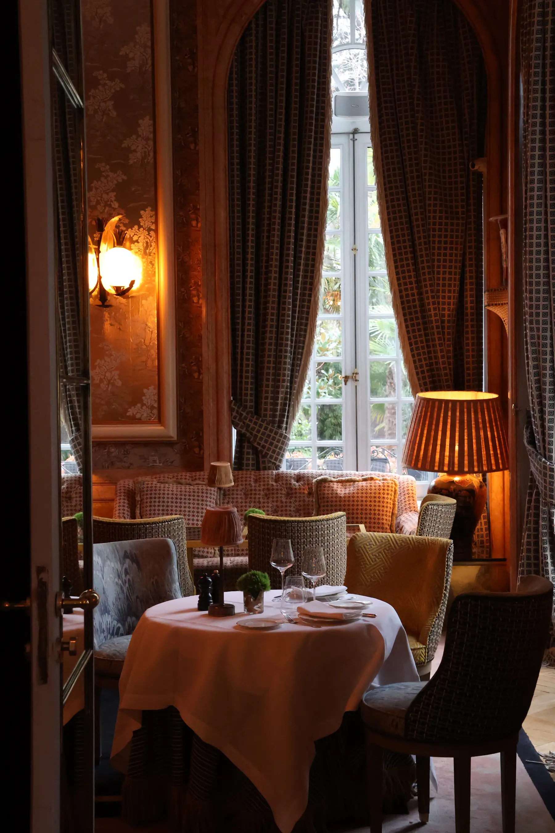 The dining room set for the evening